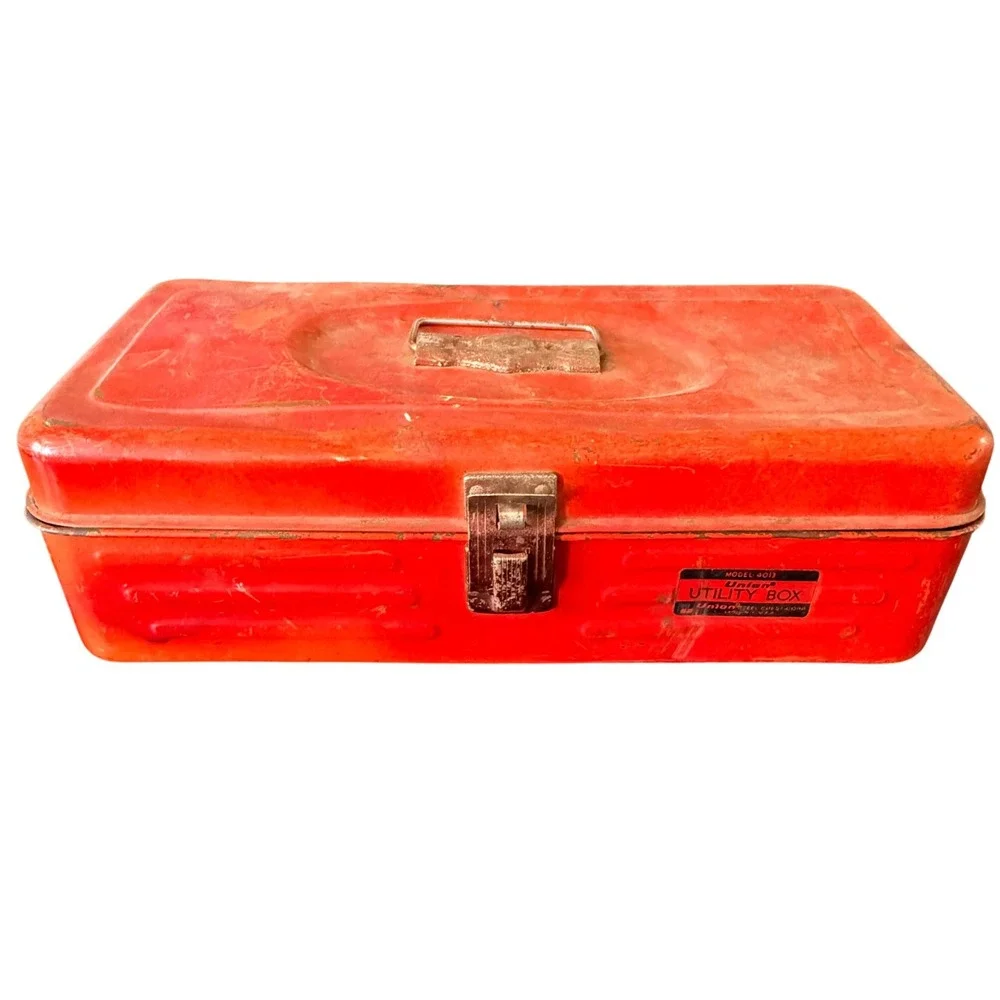 Union Model 4013 Utility Box Metal Tool Chest Red 13in Steel Vintage USA Made